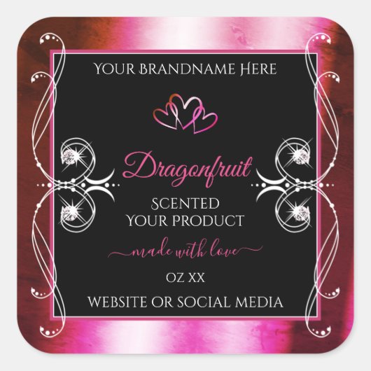 Shimmery Pink Black Product Labels diamanten Heart (Voorkant)