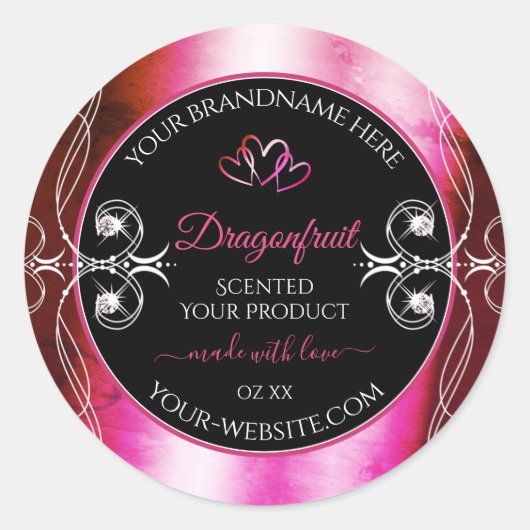 Shimmery Pink Black Product Labels diamanten Heart (Voorkant)