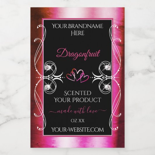 Shimmery Pink Black Product Labels diamanten Heart Voedselcontainer Etiket (Enkel label)