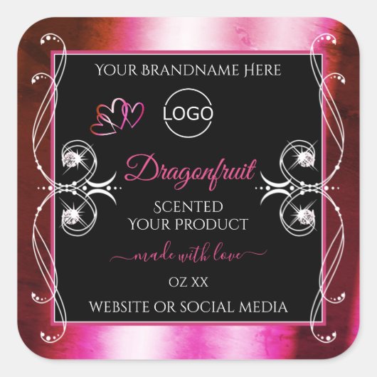 Shimmery Pink Black Product Labels Diamonds Logo (Voorkant)