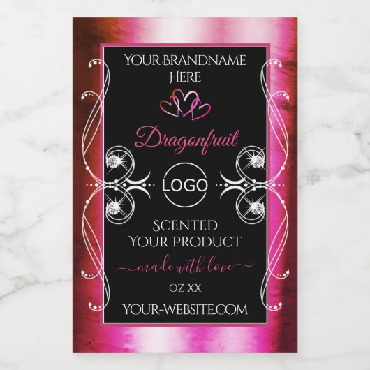 Shimmery Pink Black Product Labels Diamonds Logo Voedselcontainer Etiket (Enkel label)