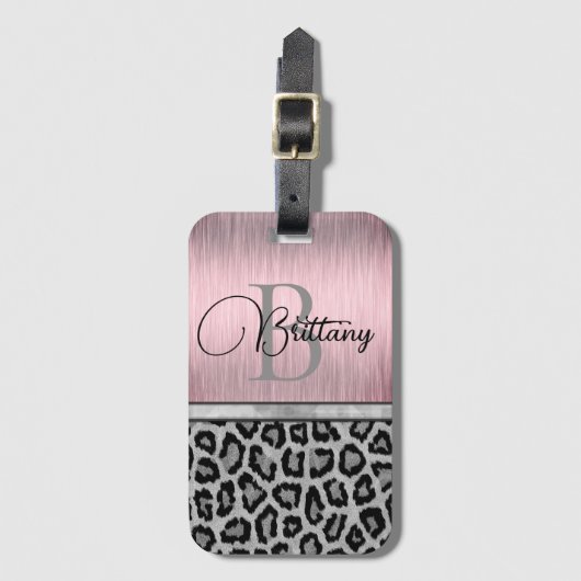 Shimmery Pink Blush Gepersonaliseerde Luipaard Bagagelabel (Voorkant (verticaal))
