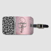 Shimmery Pink Blush Gepersonaliseerde Luipaard Bagagelabel (Voorkant (horizontaal))