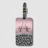 Shimmery Pink Blush Monogram Leopard Bagagelabel (Voorkant (verticaal))