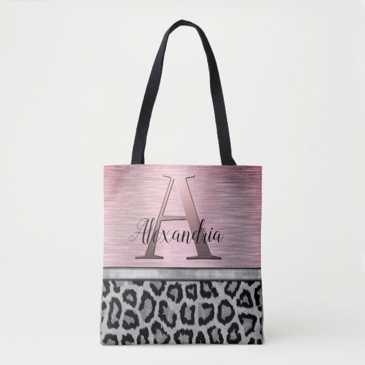 Shimmery Pink Blush Monogram Leopard Tote Bag (Voorkant)