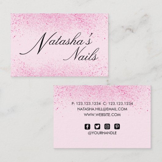 Shimmery Pink Glitter Dust Visitekaartje (Voorkant / Achterkant)