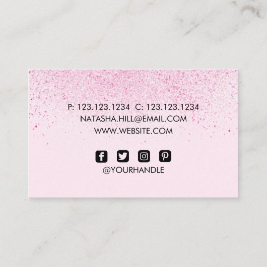 Shimmery Pink Glitter Dust Visitekaartje (Achterkant)