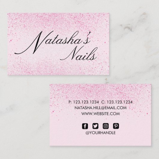 Shimmery Pink Glitter Dust Visitekaartje (Voorkant / Achterkant)
