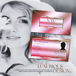 Shimmery Pink Green Ombre met Monogram en Foto Visitekaartje