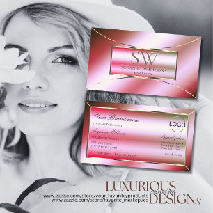 Shimmery Pink Green Ombre met Monogram en Logo Visitekaartje