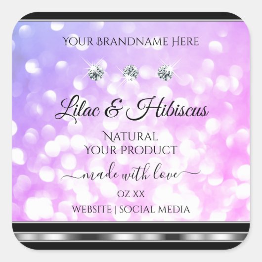 Shimmery Pink Paarse Glitter Product Labels Juwele (Voorkant)