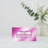 Shimmery Pink Silver Decor met Monogram en Logo Visitekaartje (Staand voorkant)