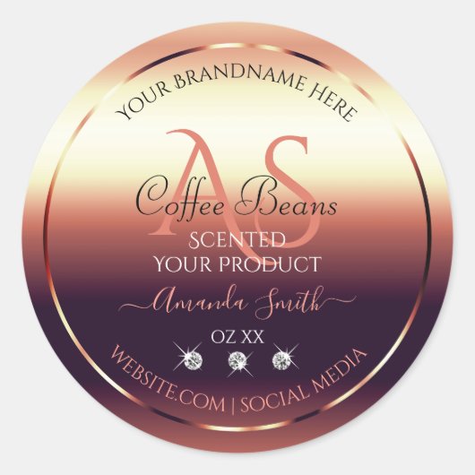 Shimmery Red Brown Product Labels joodse Initialen (Voorkant)