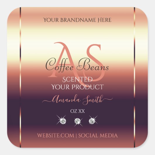 Shimmery Red Brown Product Labels joodse Initialen (Voorkant)