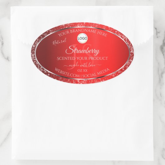 Shimmery Red Logo Initialen Glitter Product Labels (Tas)