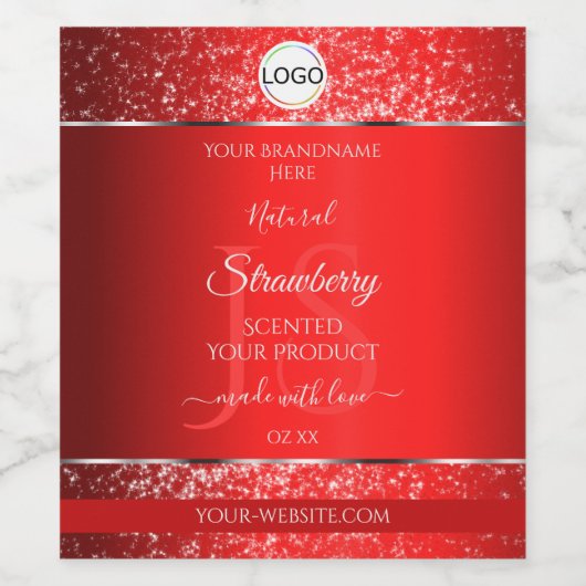 Shimmery Red Logo Initialen Glitter Product Labels Wijn Etiket (Enkel label)