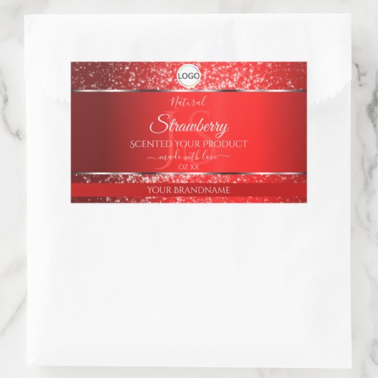 Shimmery Red Logo Initials Glitter Product Labels (Tas)