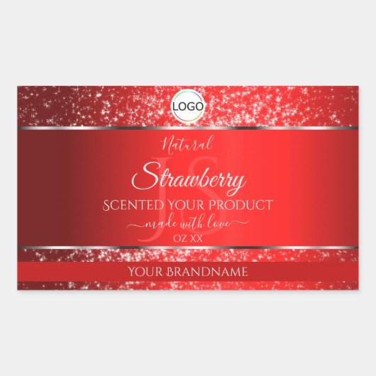 Shimmery Red Logo Initials Glitter Product Labels (Voorkant)