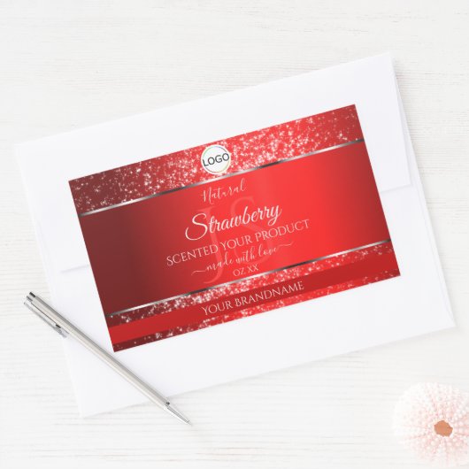 Shimmery Red Logo Initials Glitter Product Labels (Envelop)