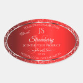 Shimmery Red met Glitter Initialen Productlabels Ovale Sticker (Voorkant)