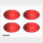 Shimmery Red met Glitter Initialen Productlabels Ovale Sticker (Vel)