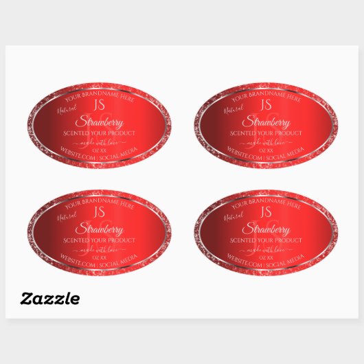 Shimmery Red met Glitter Initialen Productlabels Ovale Sticker (Vel)
