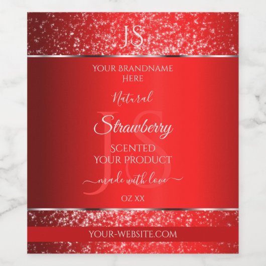 Shimmery Red met Glitter Initialen Productlabels Wijn Etiket (Enkel label)
