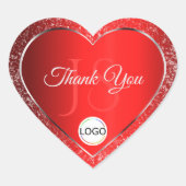 Shimmery Red met Logo Initialen Glitter Dank U Hart Sticker (Voorkant)