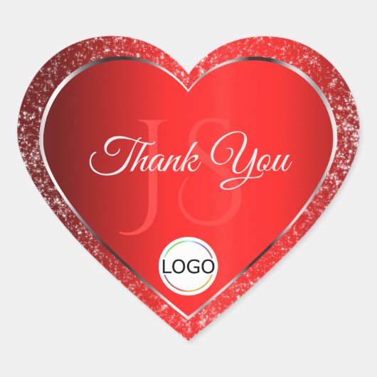 Shimmery Red met Logo Initialen Glitter Dank U Hart Sticker (Voorkant)
