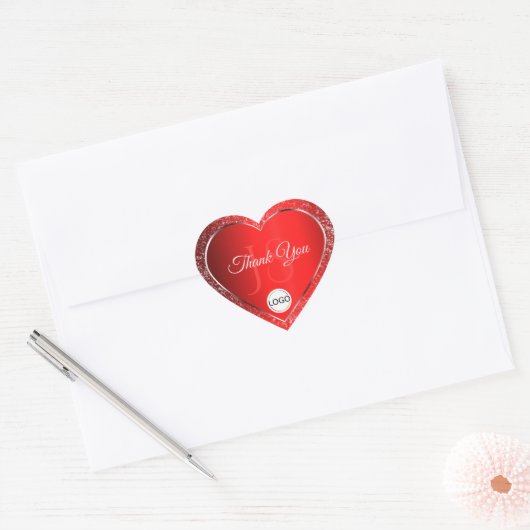 Shimmery Red met Logo Initialen Glitter Dank U Hart Sticker (Envelop)