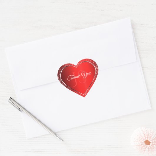 Shimmery Red with Glitter Initials Cute Thank You Hart Sticker (Envelop)