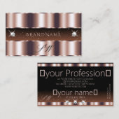 Shimmery Roos Gold Brown Sparkle Jewels Monogram Visitekaartje (Voorkant / Achterkant)