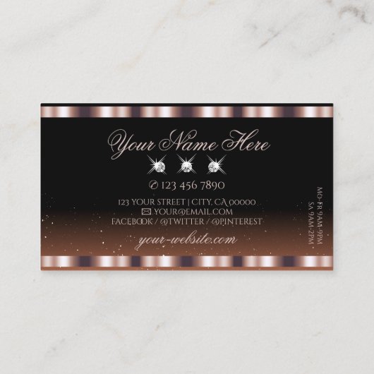 Shimmery Roos Gold Brown Sparkle Jewels Stylish Visitekaartje (Achterkant)