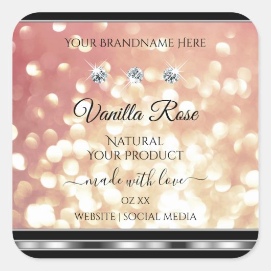 Shimmery Roos Gold Glitter Product Labels Diamonds (Voorkant)