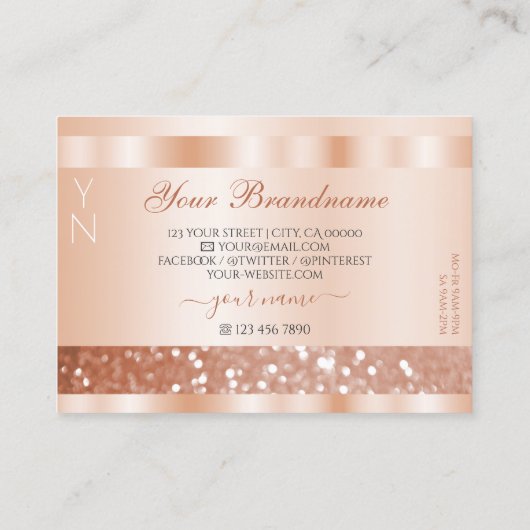 Shimmery Roos Gold Sparkle Glitter Monogram Luxe Visitekaartje (Achterkant)