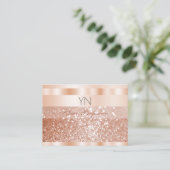 Shimmery Roos Gold Sparkle Glitter Monogram Luxe Visitekaartje (Staand voorkant)