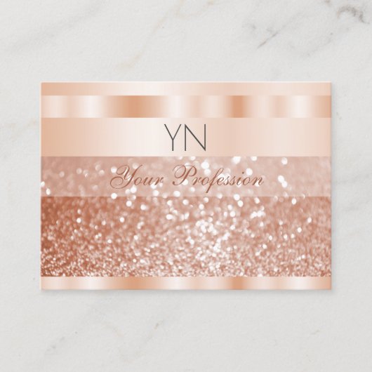 Shimmery Roos Gold Sparkle Glitter Monogram Luxe Visitekaartje (Voorkant)