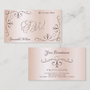 Shimmery Roos Hoek Initialen Pastel Roze Visitekaartje