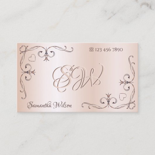 Shimmery Roos  Hoek Initialen Pastel Roze Visitekaartje (Voorkant)