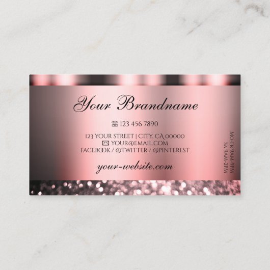 Shimmery Roos Roze mousserende glitter Professiona Visitekaartje (Achterkant)