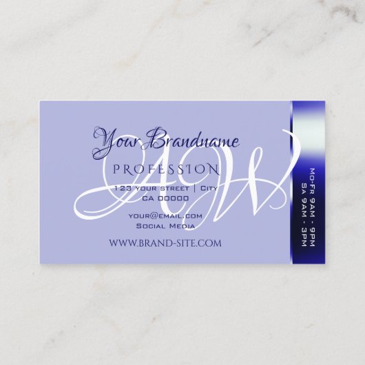 Shimmery Royal Blauw Kleurrijke Strepen en Monogra Visitekaartje (Achterkant)