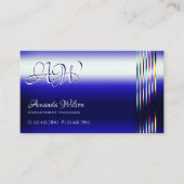 Shimmery Royal Blauw Kleurrijke Strepen en Monogra Visitekaartje (Voorkant)
