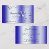 Shimmery Royal Blue  Corner Border Initialen Visitekaartje (Voorkant / Achterkant)