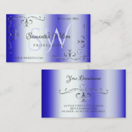 Shimmery Royal Blue  Corner Border Initialen Visitekaartje