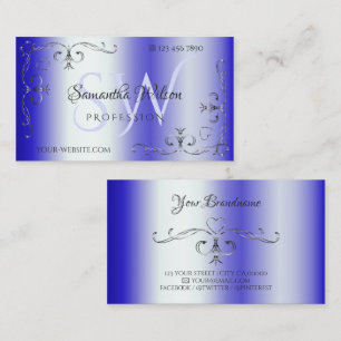 Shimmery Royal Blue  Corner Border Initialen Visitekaartje