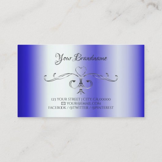 Shimmery Royal Blue  Corner Border Initialen Visitekaartje (Achterkant)