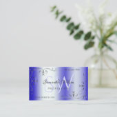 Shimmery Royal Blue  Corner Border Initialen Visitekaartje (Staand voorkant)