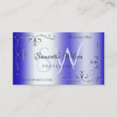 Shimmery Royal Blue  Corner Border Initialen Visitekaartje (Voorkant)