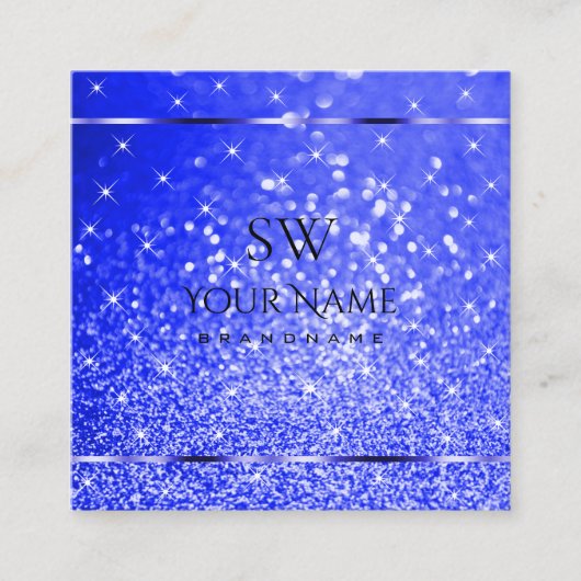 Shimmery Royal Blue Glitter Sparkle Stars Initiale Vierkante Visitekaartje (Voorkant)