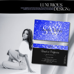 Shimmery Royal Blue Glitter Sparkle Stars Monogram Visitekaartje